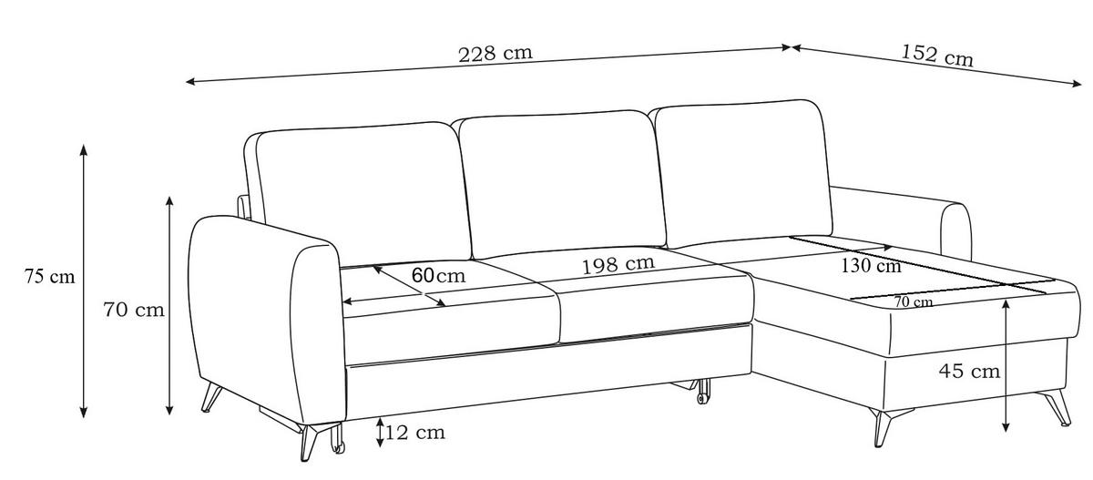 ROZKLADACIA ROHOVÁ SEDAČKA, kov, textil, kompozitné drevo, sivá - čierna/sivá, Konventionell, kov/kompozitné drevo (230/150cm) - MID.YOU