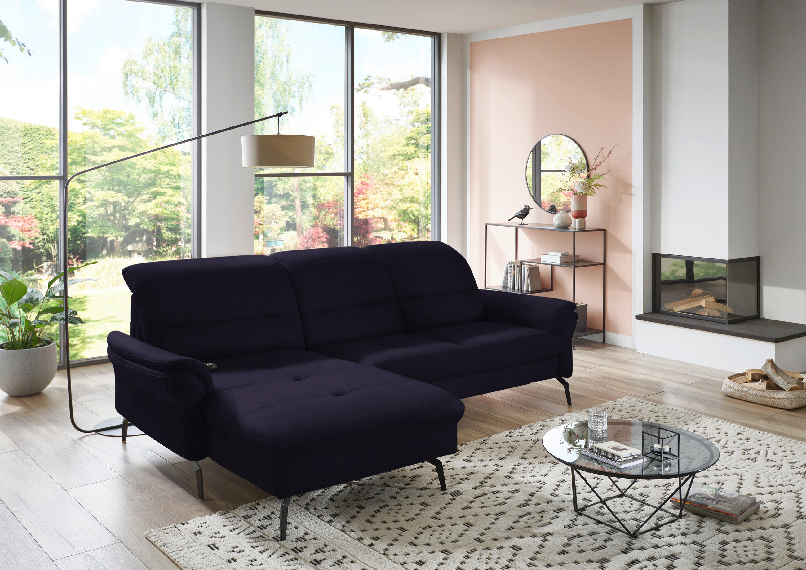 ECKSOFA in Flachgewebe Schwarz  - Schwarz, Konventionell, Textil/Metall (181/260cm) - Beldomo Speed