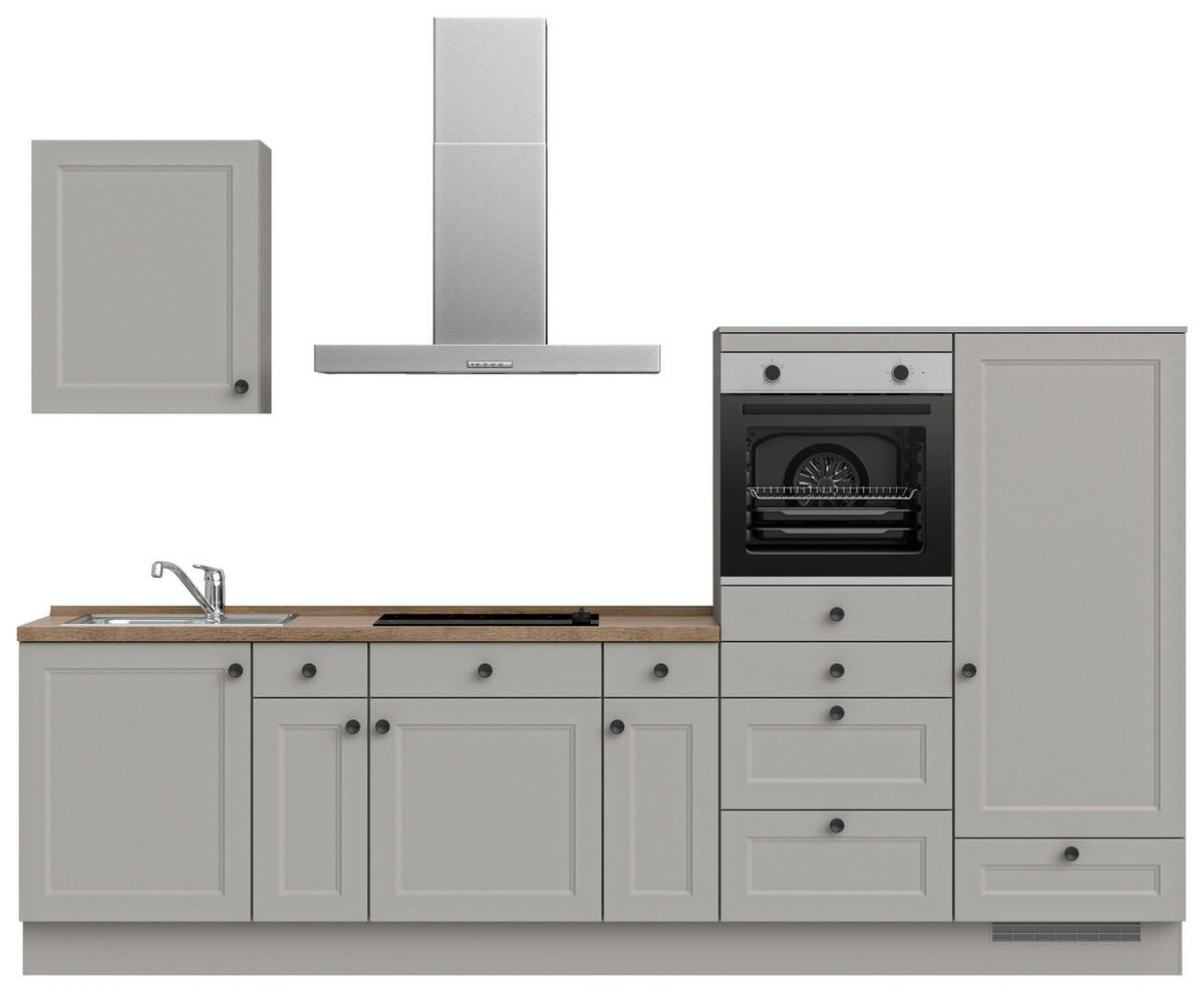 KÜCHENLEERBLOCK 300 cm   in Grau, Eiche dunkel  - Eiche dunkel/Schwarz, MODERN, Holzwerkstoff/Metall (300cm) - Nobilia