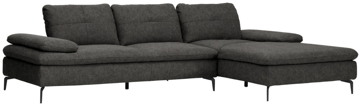ECKSOFA in Velours Dunkelgrau  - Dunkelgrau/Schwarz, Design, Textil/Metall (301/179cm) - Chilliano