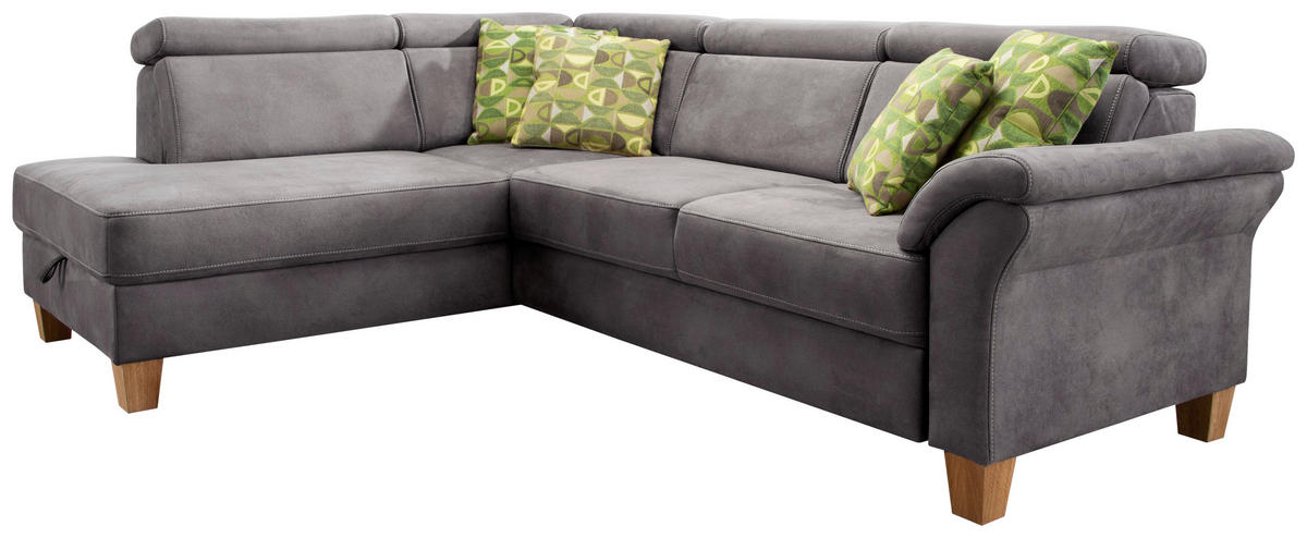 ECKSOFA in Mikrofaser Anthrazit  - Eichefarben/Anthrazit, Konventionell, Holz/Textil (194/245cm) - Sit & More