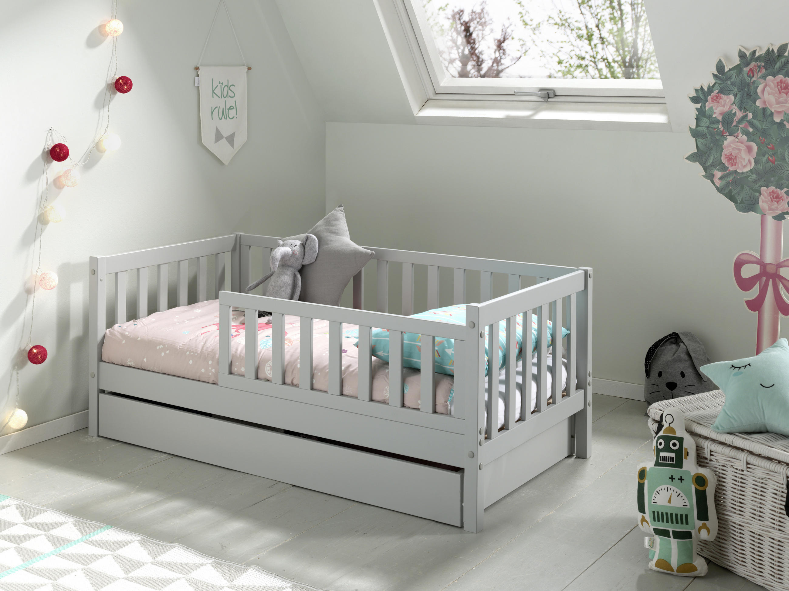 KINDER-/JUNIORBETT - Kieferfarben/Grau, MODERN, Holz (70/140cm) - MID.YOU