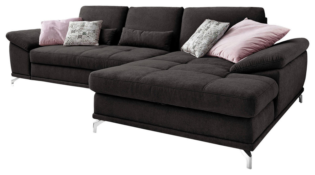 ECKSOFA  in Flachgewebe Schwarz Sitztiefenverstellung  301/176 cm  - Silberfarben/Schwarz, KONVENTIONELL, Textil/Metall (301/176cm) - Sit & More
