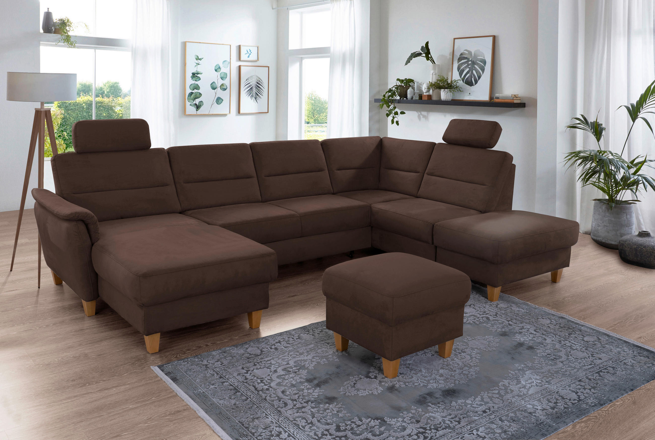 WOHNLANDSCHAFT PALMERA V in Mikrofaser Dunkelbraun  - Eichefarben/Dunkelbraun, KONVENTIONELL, Holz/Textil (163/308/212cm) - Sit & More