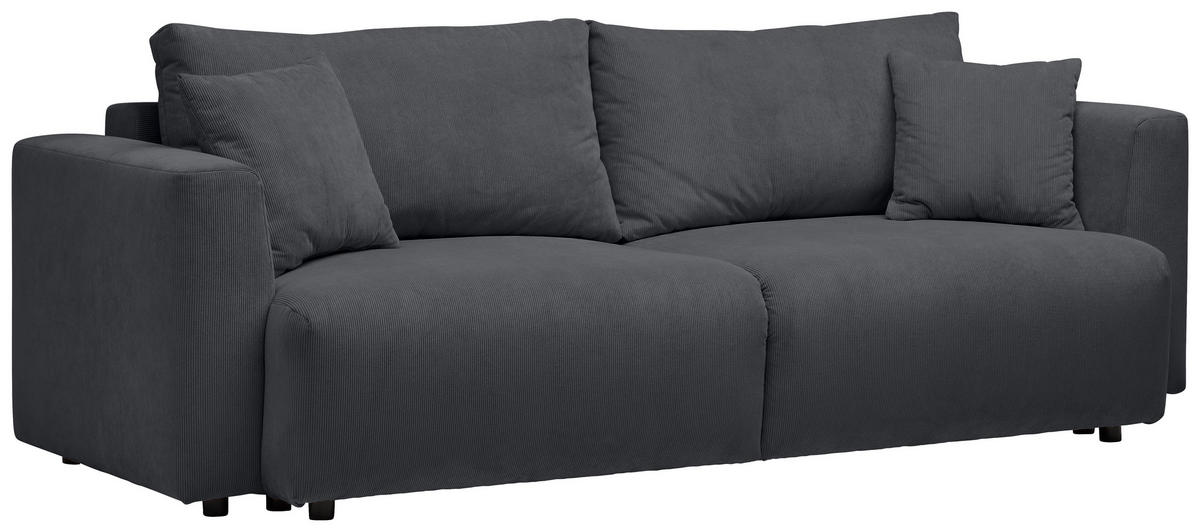 SCHLAFSOFA  mit Stoffauswahl, Schlafen auf Sitzhöhe, Rücken echt Cord Dunkelgrau  - Dunkelgrau/Schwarz, Design, Kunststoff/Textil (250/92/105cm) - Carryhome