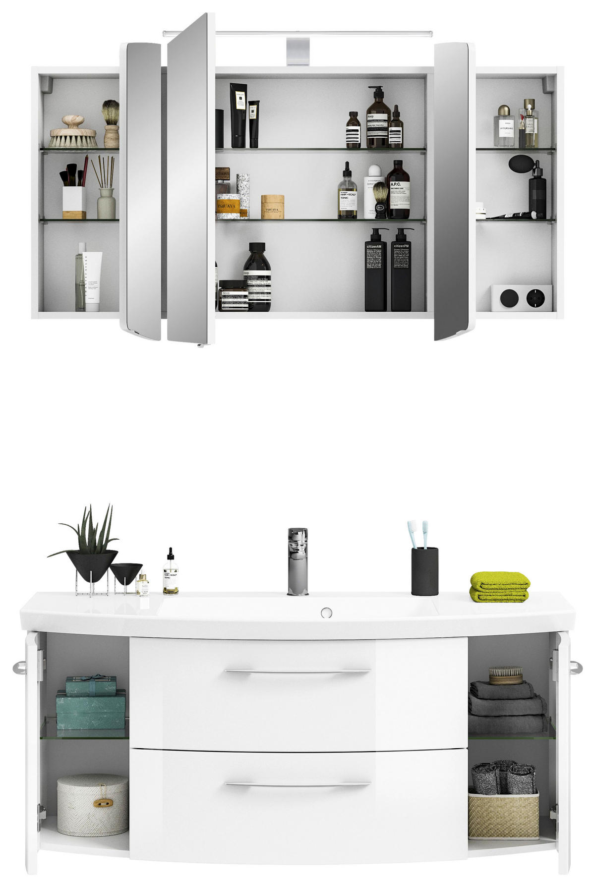 BADEZIMMER 3-teilig  in 121 cm  - Chromfarben/Weiß Hochglanz, KONVENTIONELL, Glas/Holzwerkstoff (121cm) - Pelipal