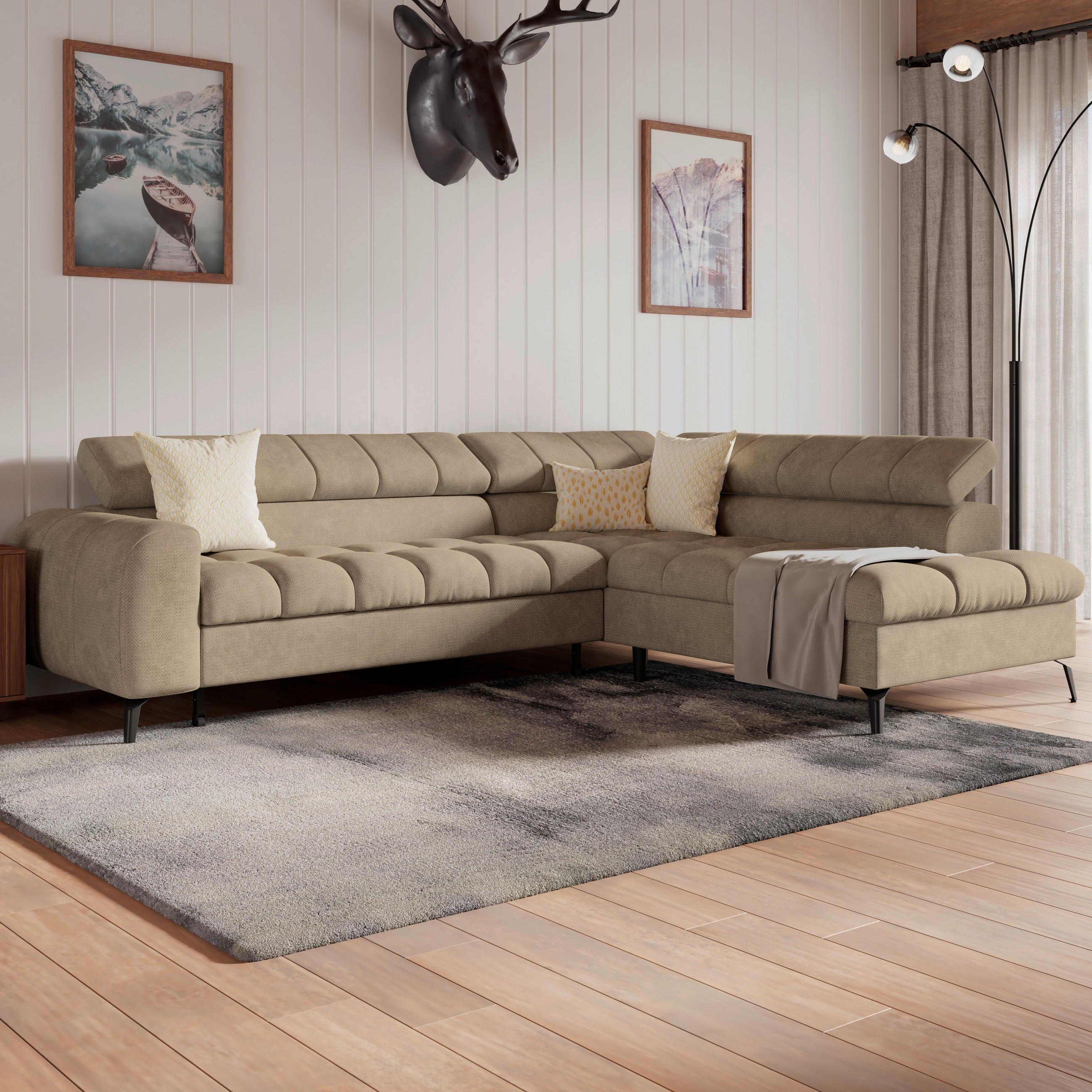 ECKSOFA in Beige  - Beige/Schwarz, Trend, Kunststoff/Textil (261/203cm) - Livetastic
