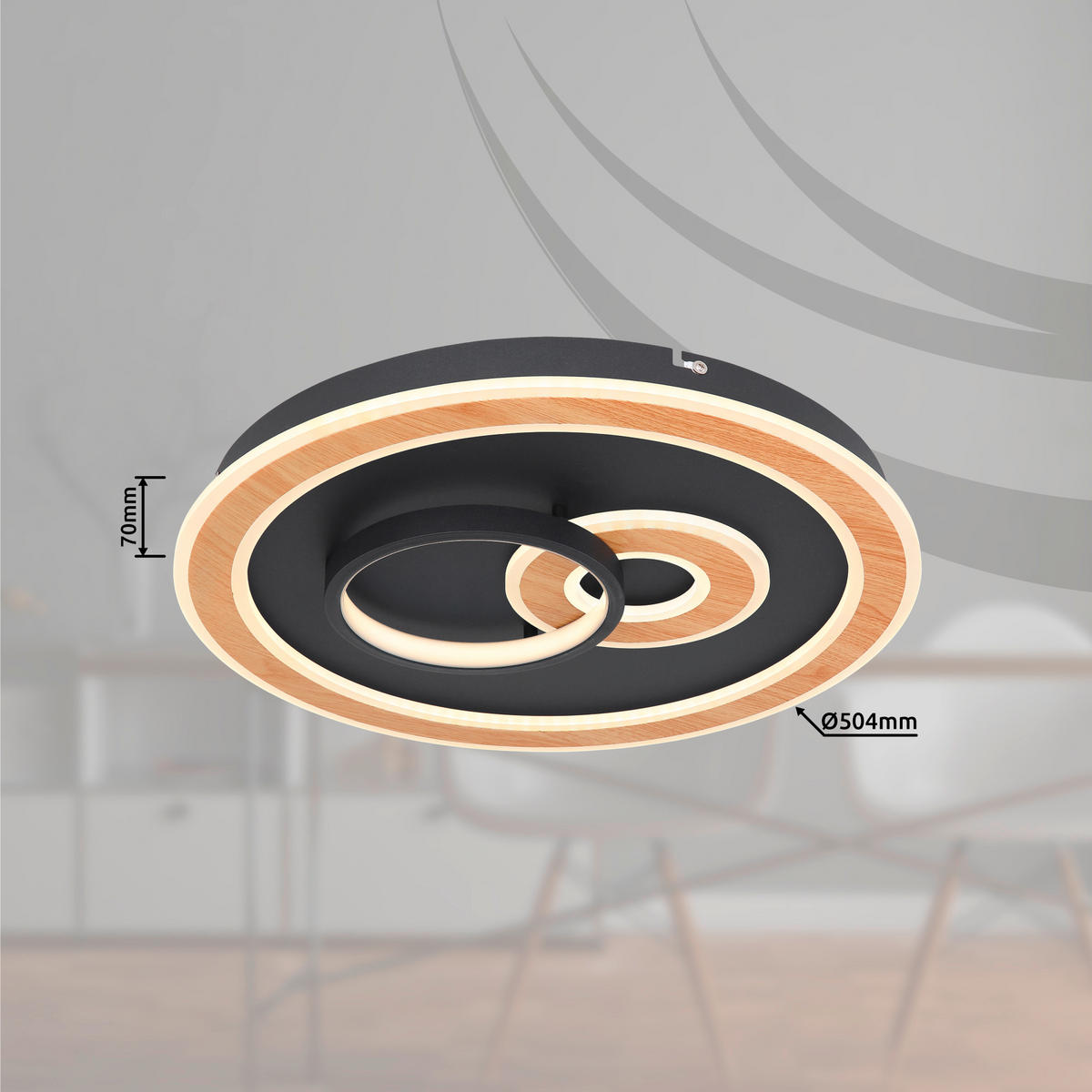 LED-DECKENLEUCHTE 50 W  50/7 cm    - Opal/Schwarz, Design, Kunststoff/Metall (50/7cm) - Globo
