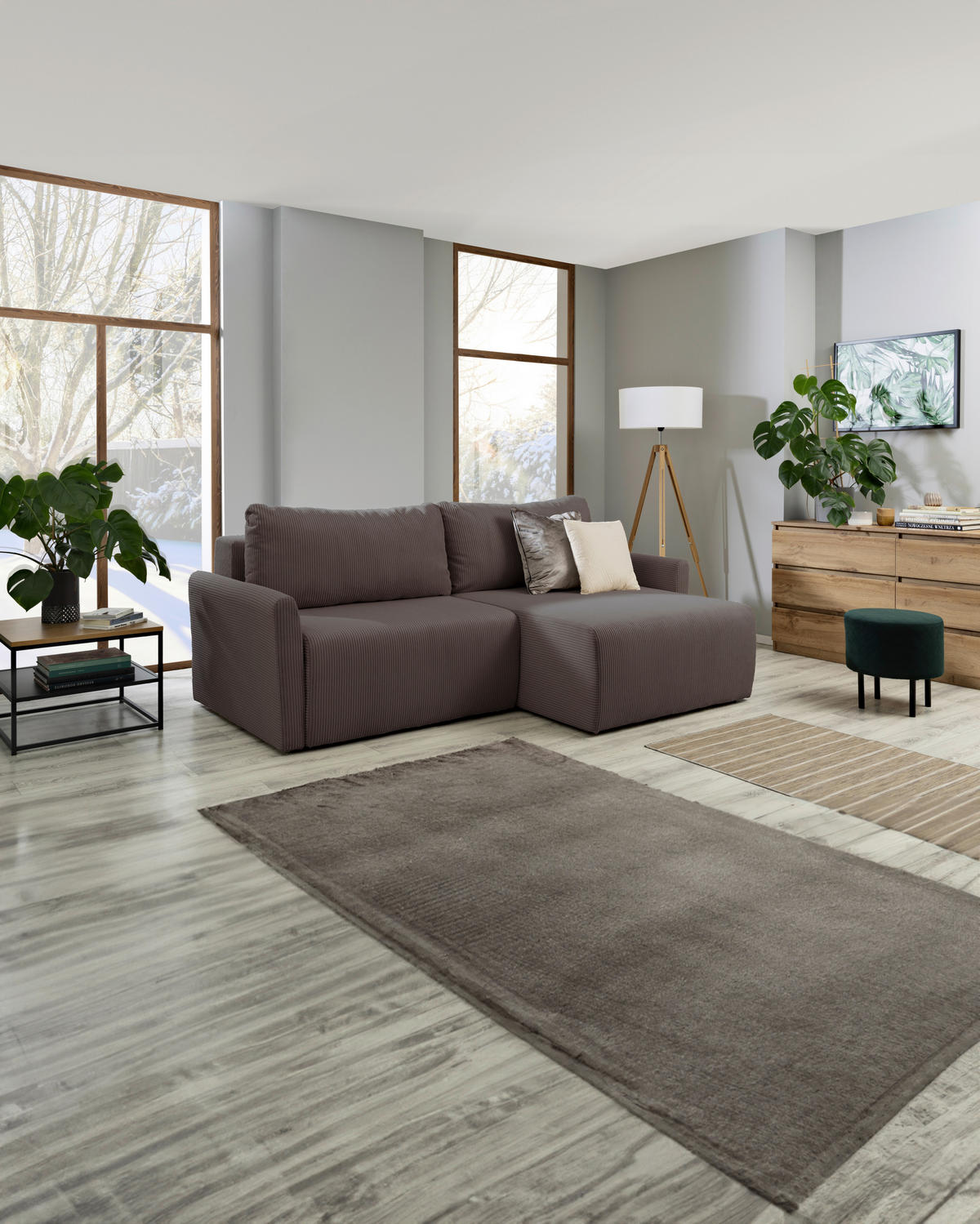 ECKSOFA Cord Braun  - Schwarz/Braun, Konventionell, Kunststoff/Textil (228/146cm) - MID.YOU