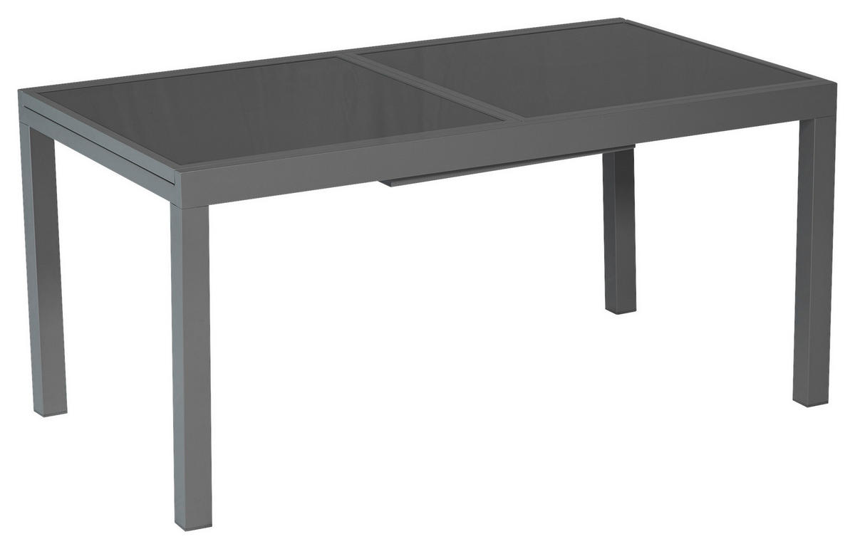 GARTENTISCH 160/90/75,5 cm Metall, Glas rechteckig  - Graphitfarben, MODERN, Glas/Metall (160/90/75,5cm) - Gardenson