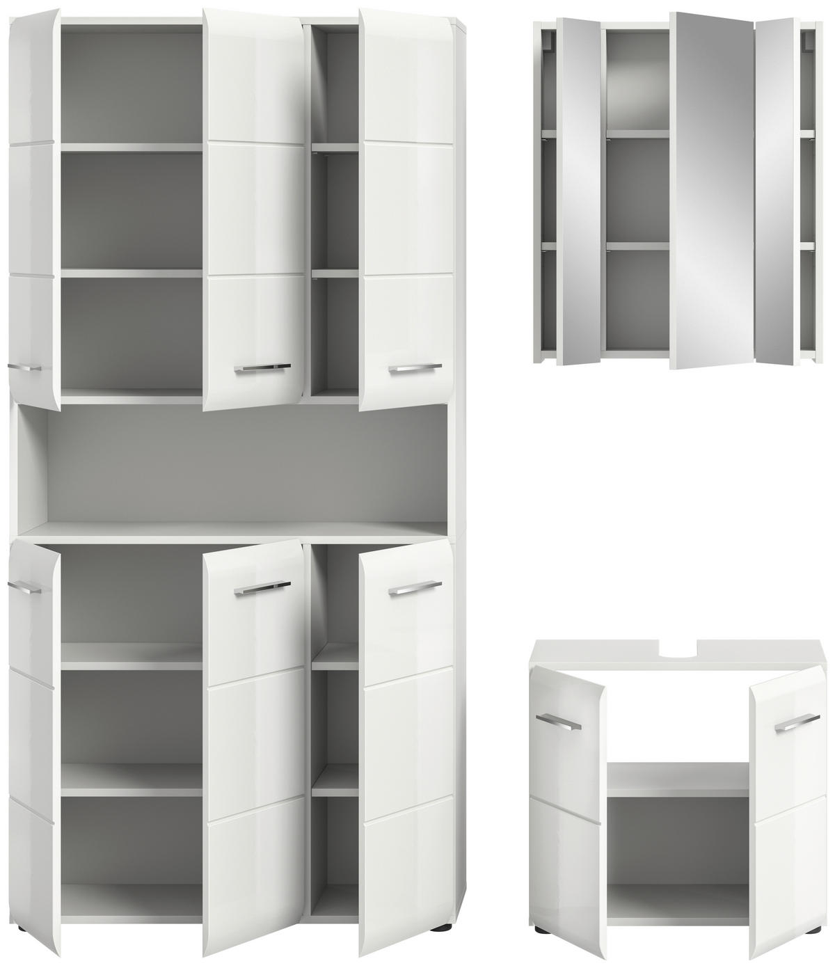 BADEZIMMER 3-teilig  in 150 cm  - Weiß Hochglanz/Silberfarben, MODERN, Holzwerkstoff/Kunststoff (150cm) - MID.YOU