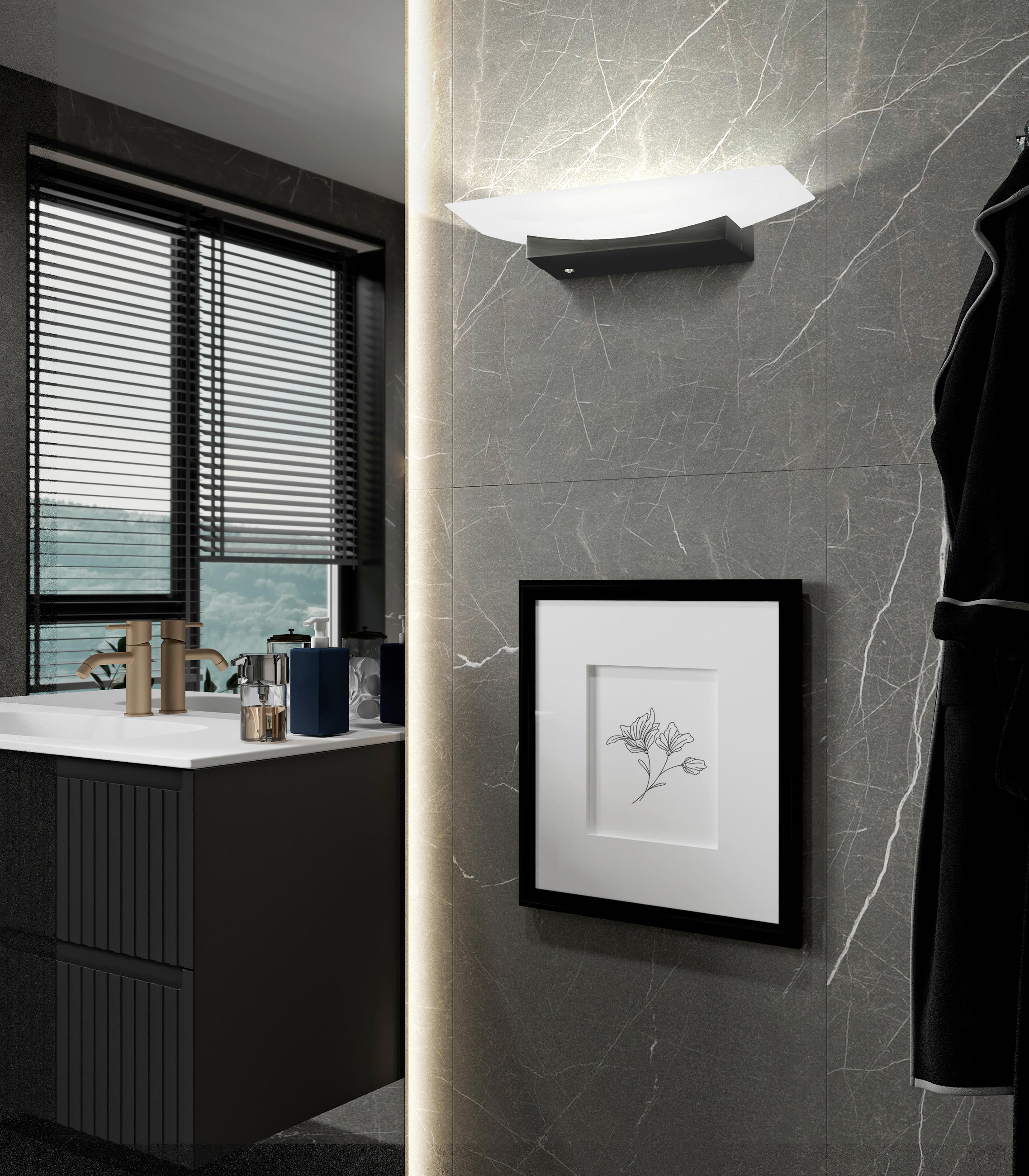 LED-WANDLEUCHTE Bowl TW 6/30/11 cm   - Schwarz/Weiß, Design, Glas/Metall (6/30/11cm) - Fischer & Honsel