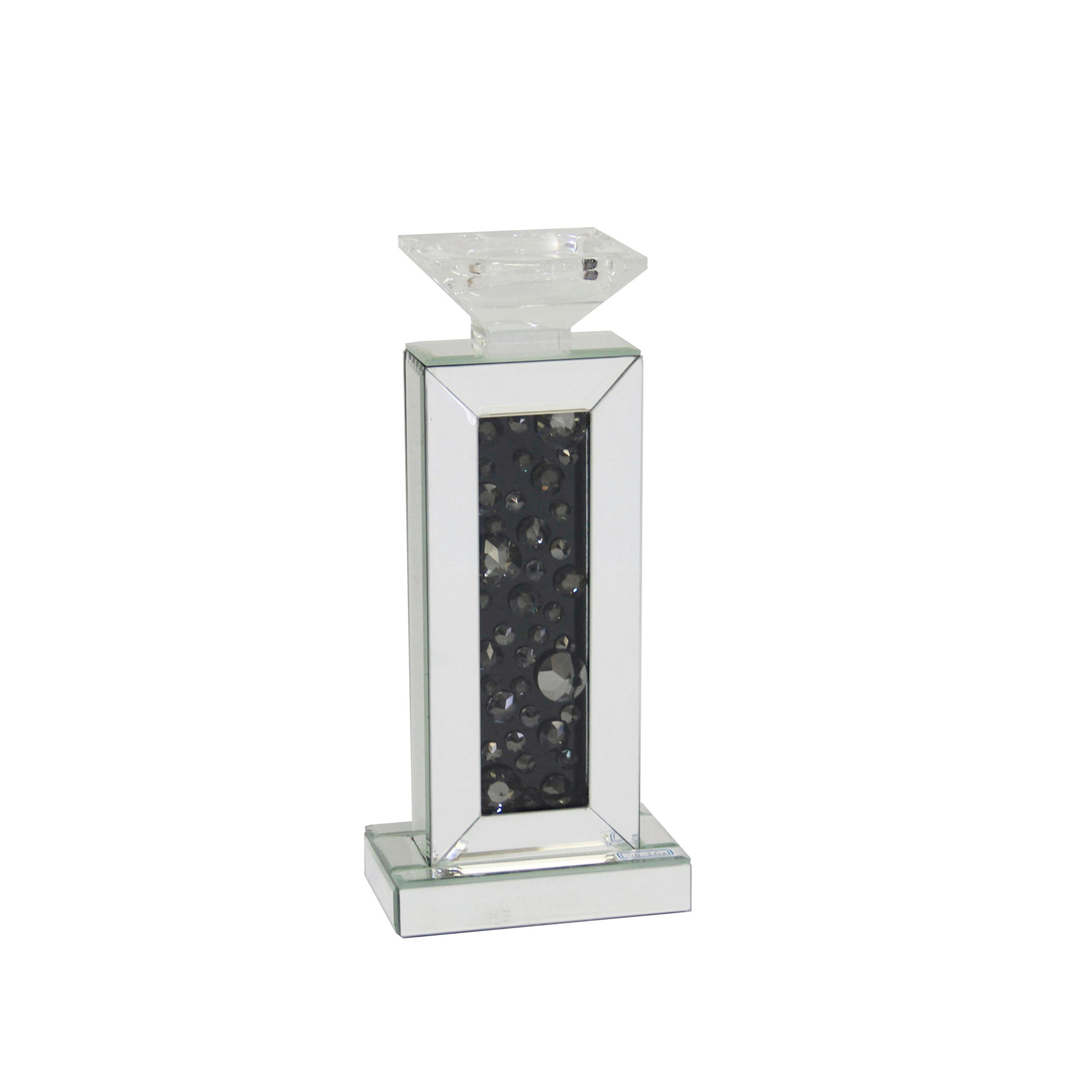 SUPORT PENTRU LUMÂNĂRI - argintiu/negru, Trend, sticlă/material pe bază de lemn (14,5/33/9,5cm) - Ambia Home