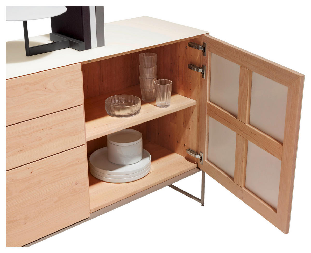 ANRICHTE Weiß, Erlefarben  196,2/85,3/41,9 cm  - Hellbraun/Erlefarben, Design, Glas/Holz (196,2/85,3/41,9cm) - Team 7