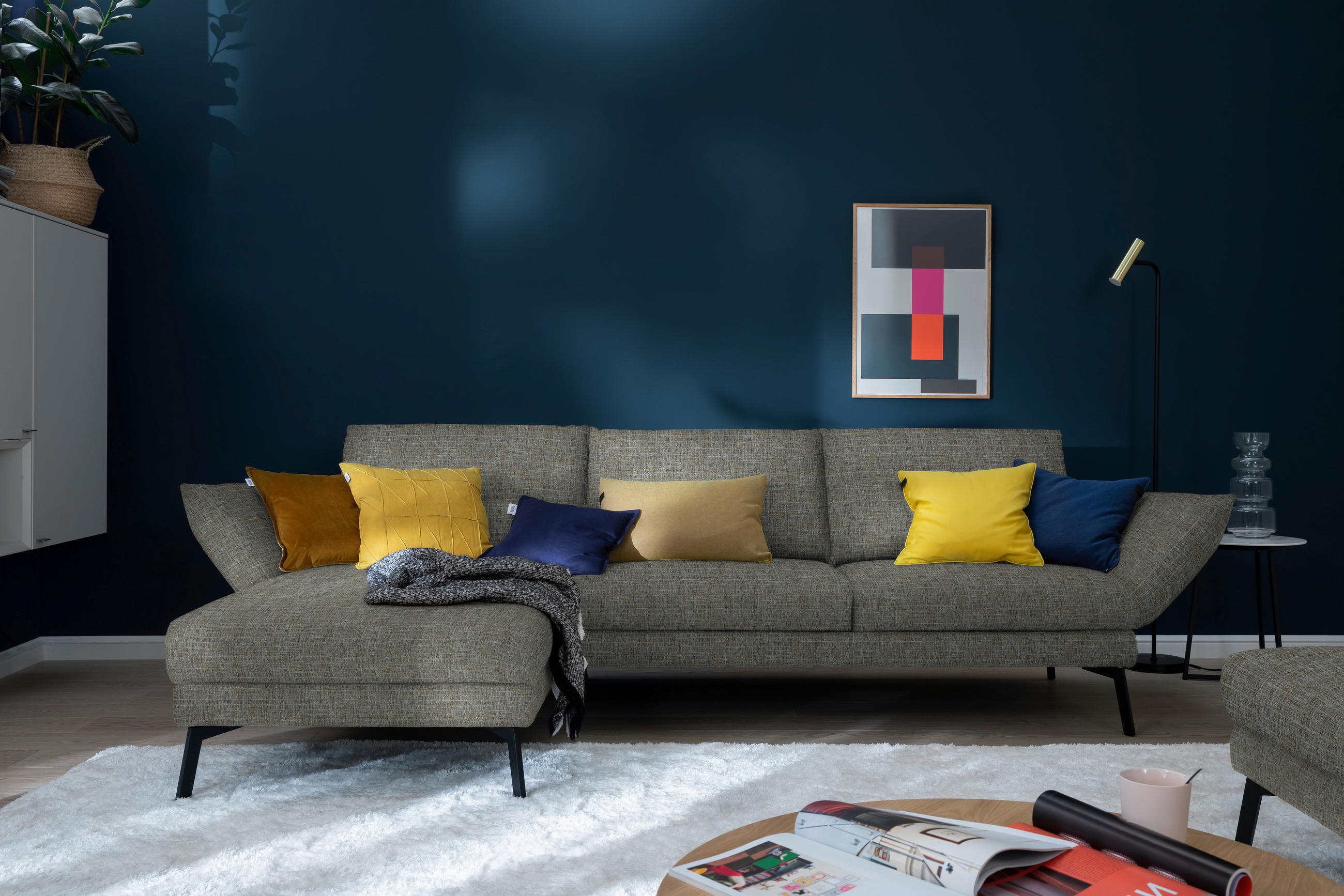 ECKSOFA in Flachgewebe Taupe  175/277 cm  - Taupe/Schwarz, Design, Textil/Metall (175/277cm) - Schöner Wohnen