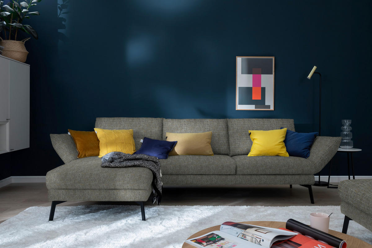 ECKSOFA in Flachgewebe Taupe  175/277 cm  - Taupe/Schwarz, Design, Textil/Metall (175/277cm) - Schöner Wohnen