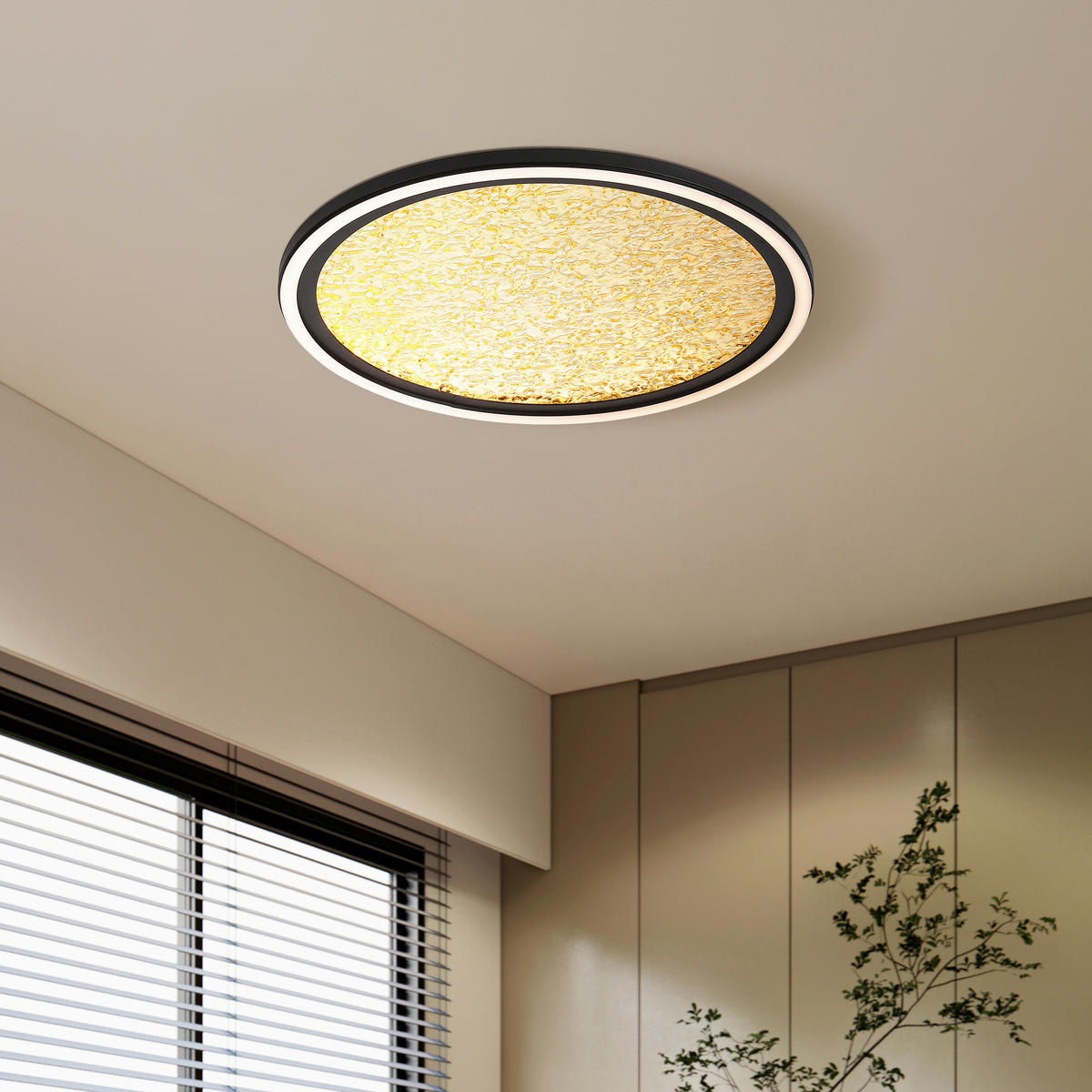 DECKENLEUCHTE Luna 39.5/6 cm  - Goldfarben/Schwarz, Design, Kunststoff/Metall (39.5/6cm)