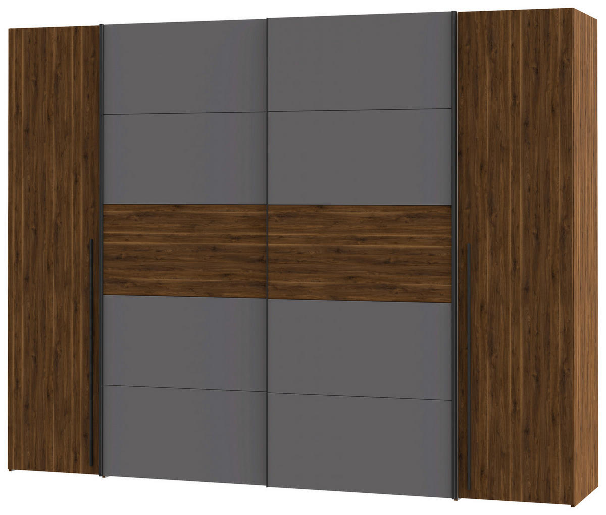 KLEIDERSCHRANK 270/210/61 cm 4-türig Grau, Walnussfarben  - Walnussfarben/Schwarz, MODERN, Holzwerkstoff/Kunststoff (270/210/61cm) - MID.YOU