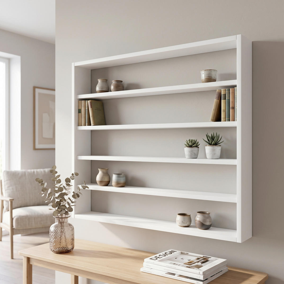 WANDREGAL  - Weiß, Design, Holzwerkstoff (80/60/10cm) - MID.YOU