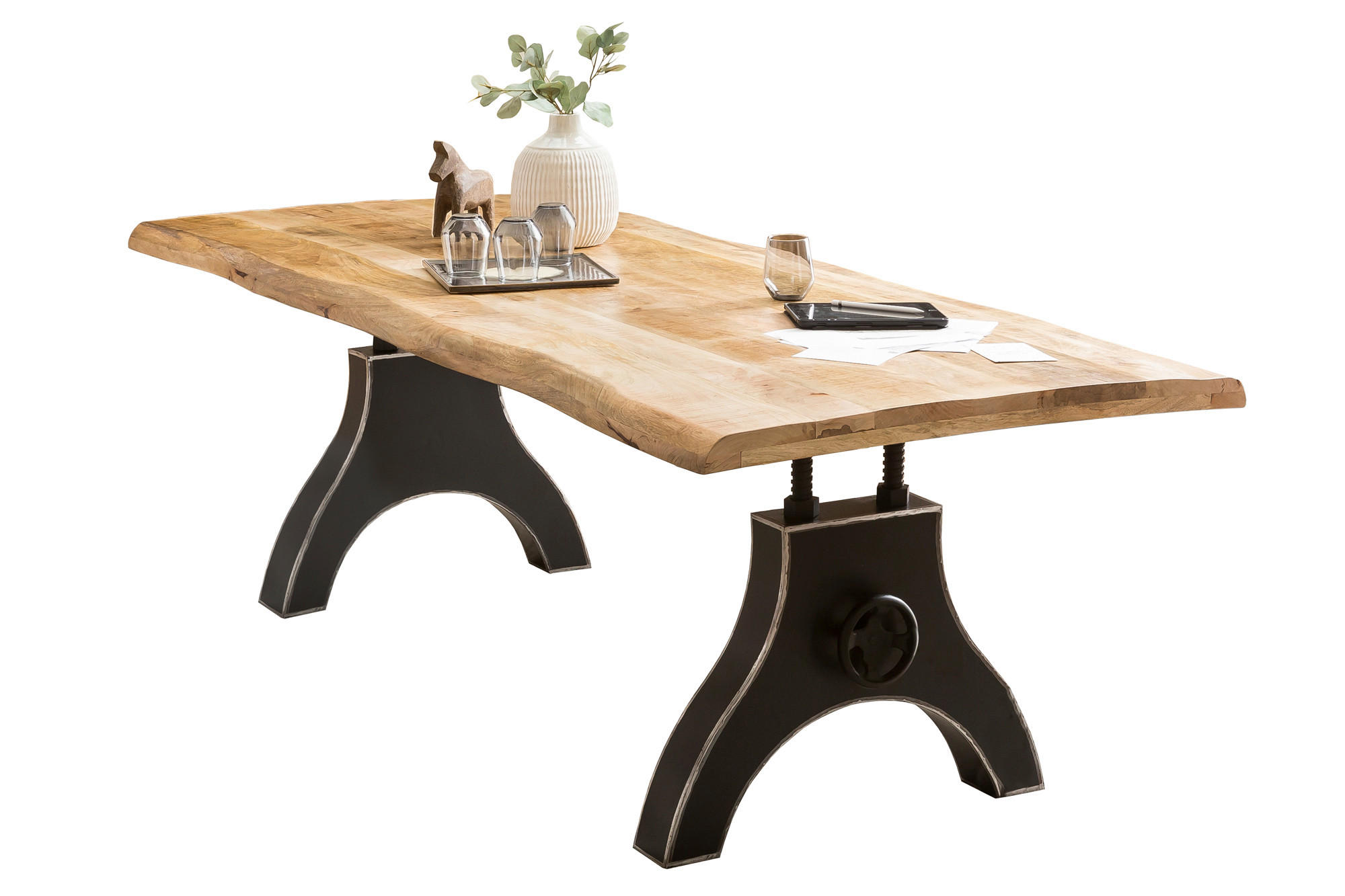 ESSTISCH 220/100/74 cm Echtholz  Holz, Metall rechteckig Naturfarben, Schwarz  - Schwarz/Naturfarben, MODERN, Holz/Metall (220/100/74cm) - MID.YOU