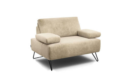 SESSEL in Samt Naturfarben  - Schwarz/Naturfarben, Design, Textil/Metall (114-142/85/86-94cm) - SENSOO