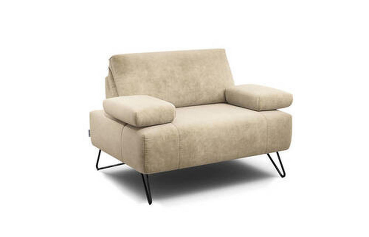 SESSEL in Samt Naturfarben  - Schwarz/Naturfarben, Design, Textil/Metall (114-142/85/86-94cm) - SENSOO