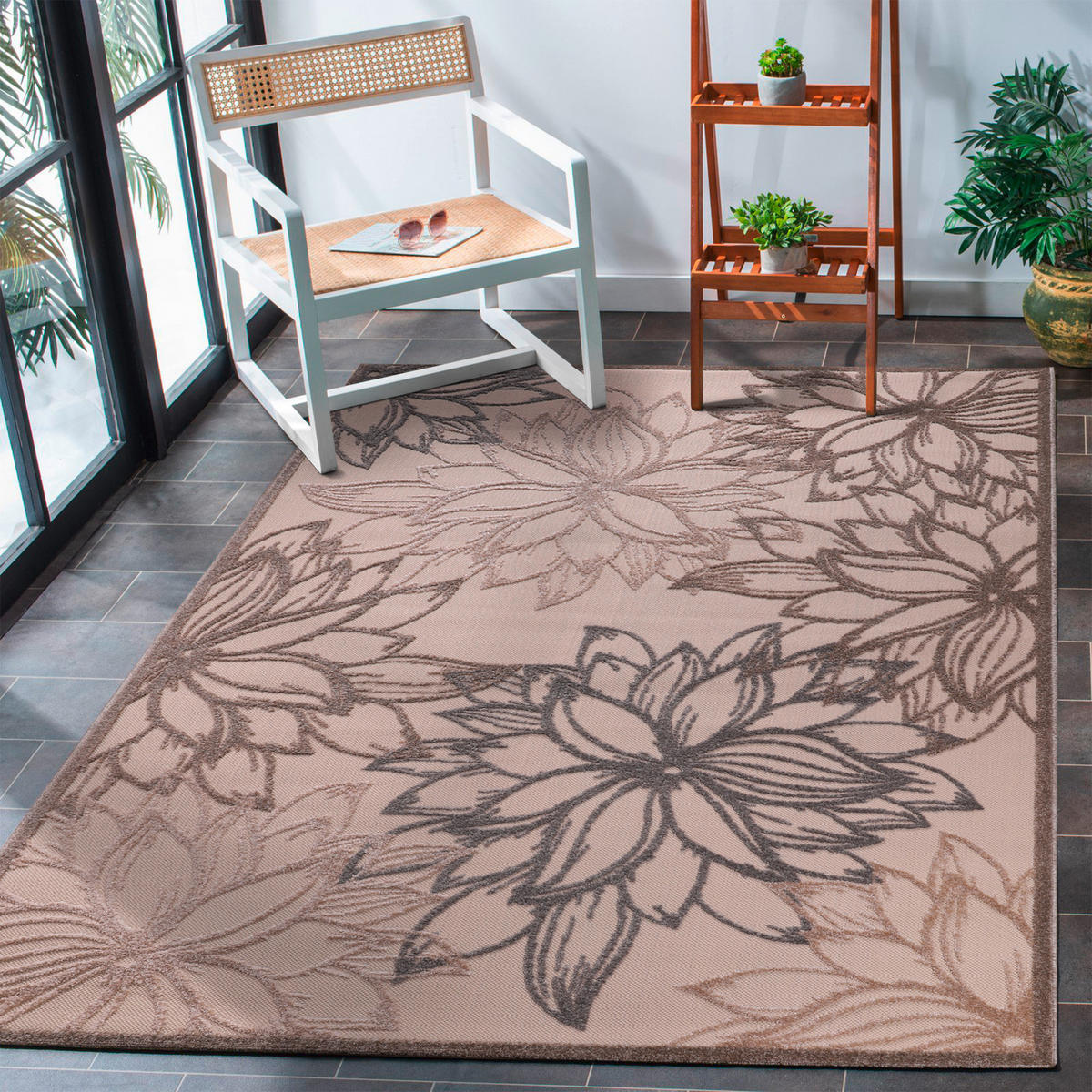 PREPROGA ZA ZUNANJO UPORABO  Floral     200/290 cm    tkano  krem barve, bež  - krem barve/bež, Trendi, umetna masa/tekstil (200/290cm)