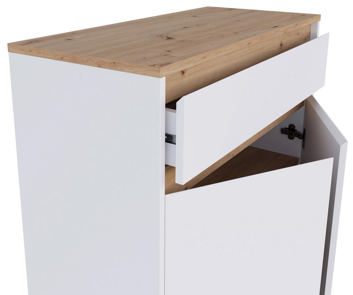 KOMMODE , 80/93/38 cm, 1 Schublade(n)  - Schwarz/Weiß, MODERN, Holzwerkstoff/Kunststoff (80/93/38cm) - Carryhome