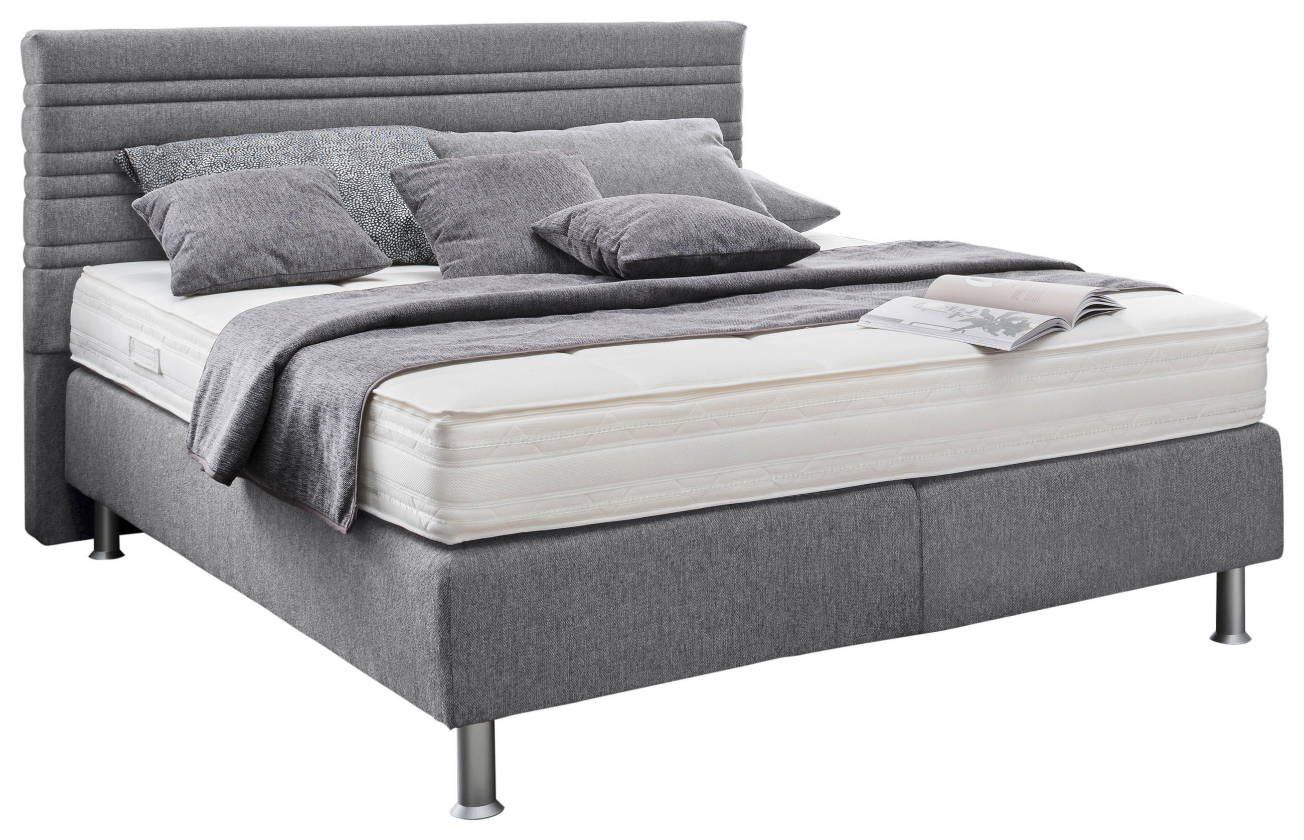 BOXSPRINGBETT 180/200 cm  in Hellgrau  - Hellgrau/Alufarben, Design, Kunststoff/Textil (180/200cm) - Beldomo - Sleep