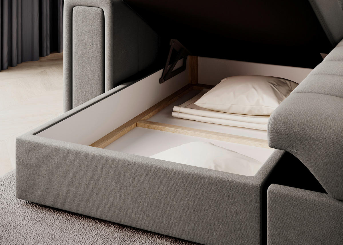 ECKSOFA Plüsch Beige  - Beige, Design, Kunststoff/Textil (260/150cm) - MID.YOU