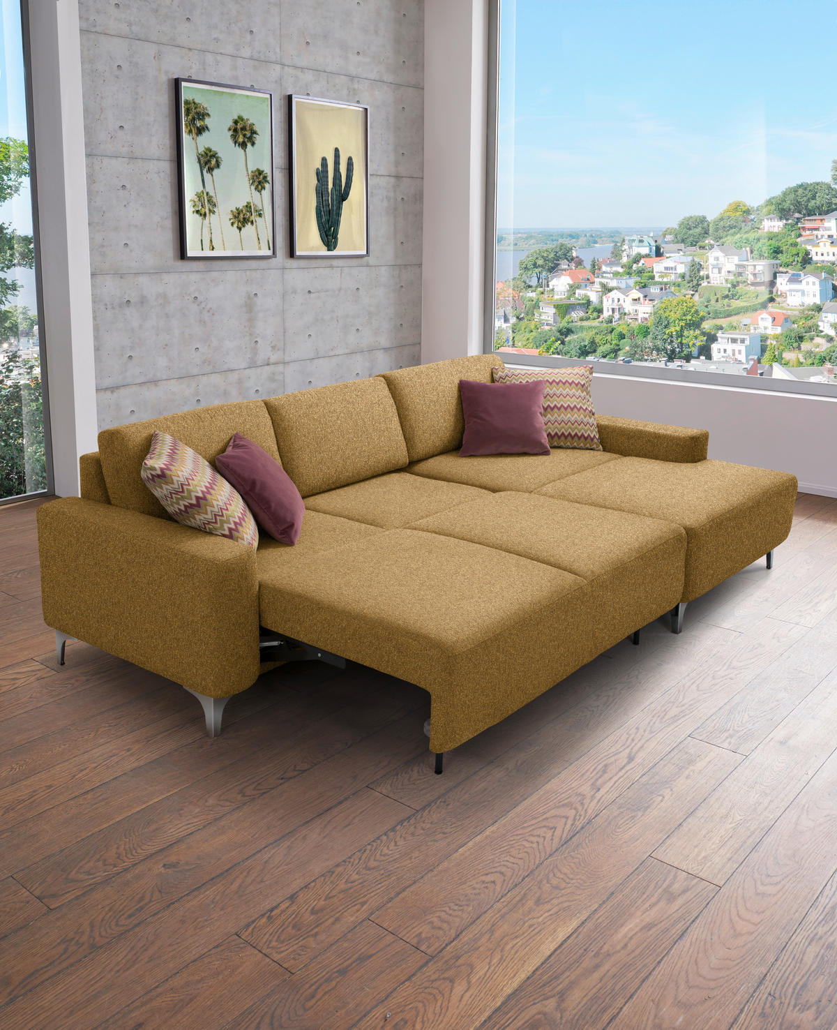 ECKSOFA  in Mikrovelours Senfgelb  248/160 cm  - Senfgelb/Alufarben, Design, Textil/Metall (248/160cm) - Sedda