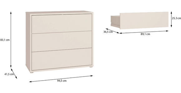 KOMMODE , 95/83/42 cm, 3 Schublade(n)  - Sandfarben/Silberfarben, Trend, Holzwerkstoff/Kunststoff (95/83/42cm) - Carryhome