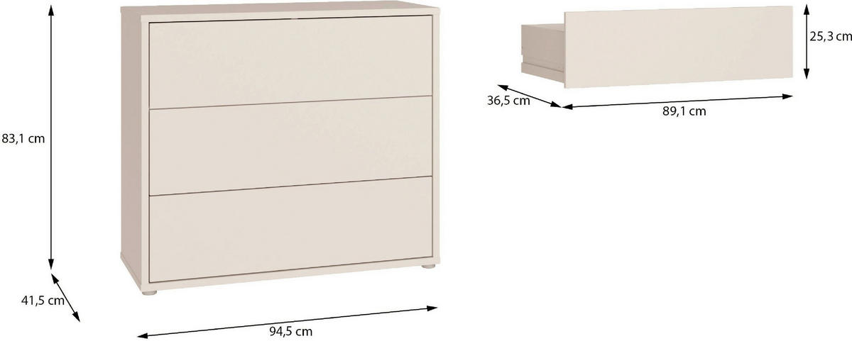 KOMMODE , 95/83/42 cm, 3 Schublade(n)  - Sandfarben/Silberfarben, Trend, Holzwerkstoff/Kunststoff (95/83/42cm) - Carryhome