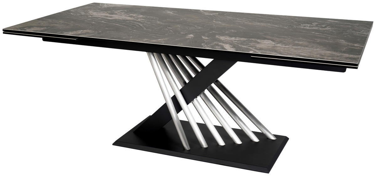ESSTISCH 200-300/100/76 cm  Metall, Glas, Keramik ausziehbar rechteckig Schwarz, Edelstahlfarben  - Edelstahlfarben/Schwarz, Design, Glas/Keramik (200-300/100/76cm) - Belluti
