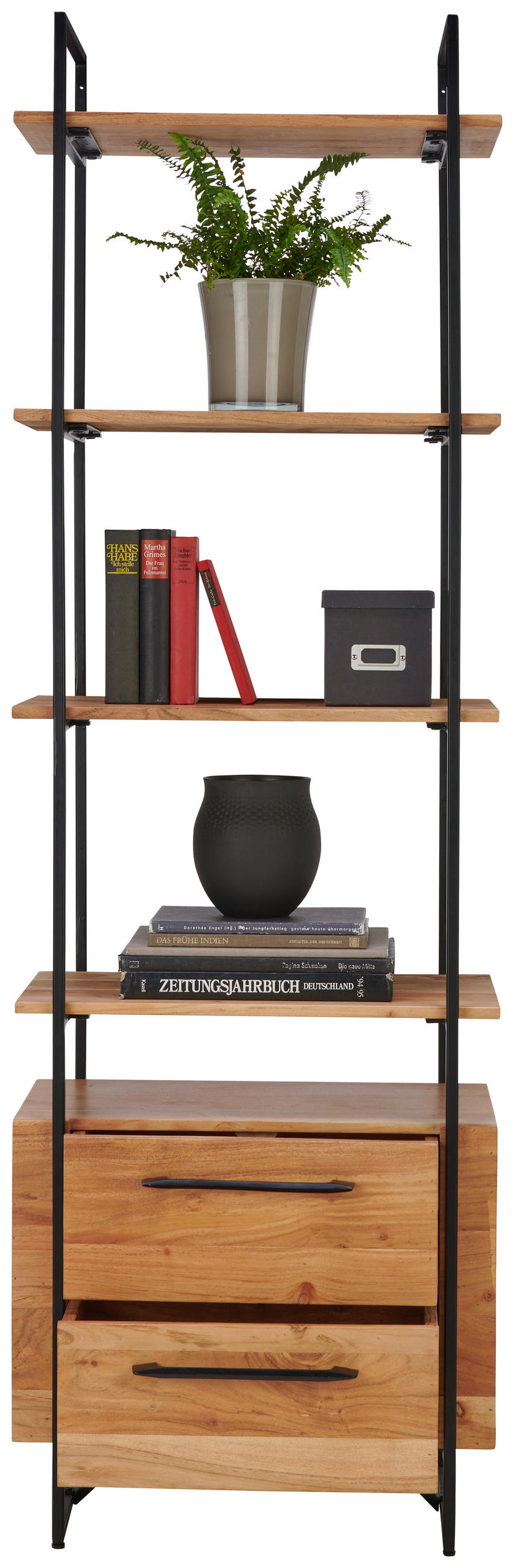 REGAL Akazie massiv Schwarz, Akaziefarben  - Schwarz/Akaziefarben, Design, Holz/Metall (60/188/35cm) - Landscape