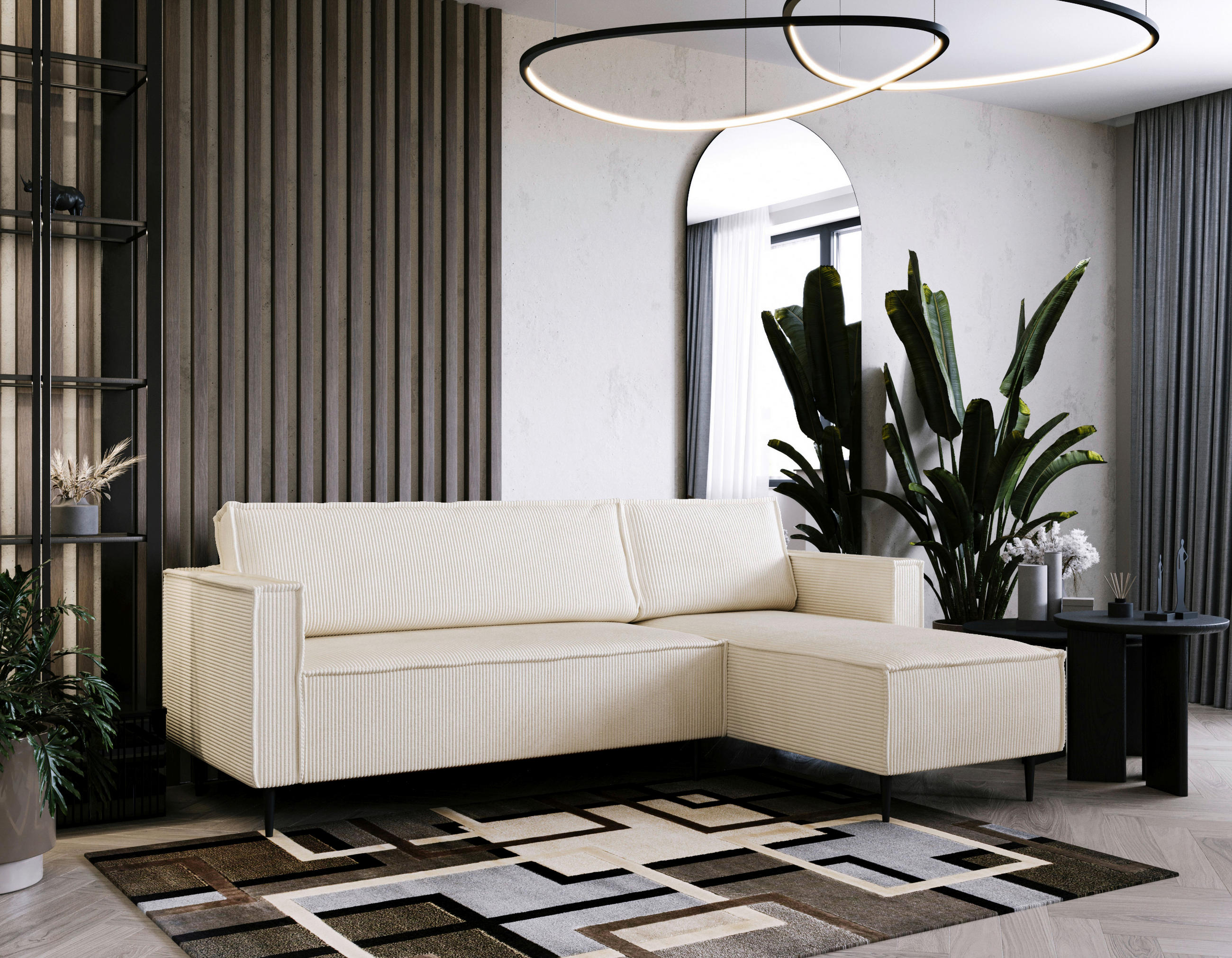 ECKSOFA in Cord Beige  - Beige/Schwarz, Design, Textil/Metall (223/151cm) - Livetastic