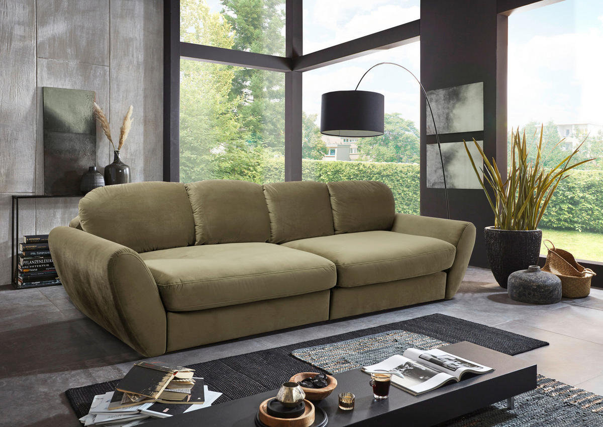 BIGSOFA  in Flachgewebe Olivgrün  - Schwarz/Olivgrün, MODERN, Kunststoff/Textil (290/96/113cm) - Sit & More