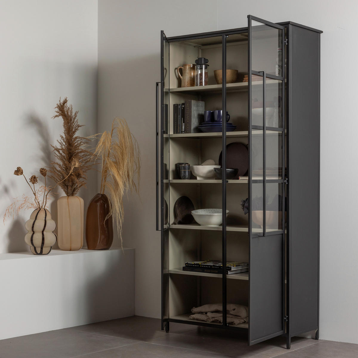 VITRINE in Schwarz  - Schwarz, Design, Glas/Metall (96/200/40cm) - Livetastic