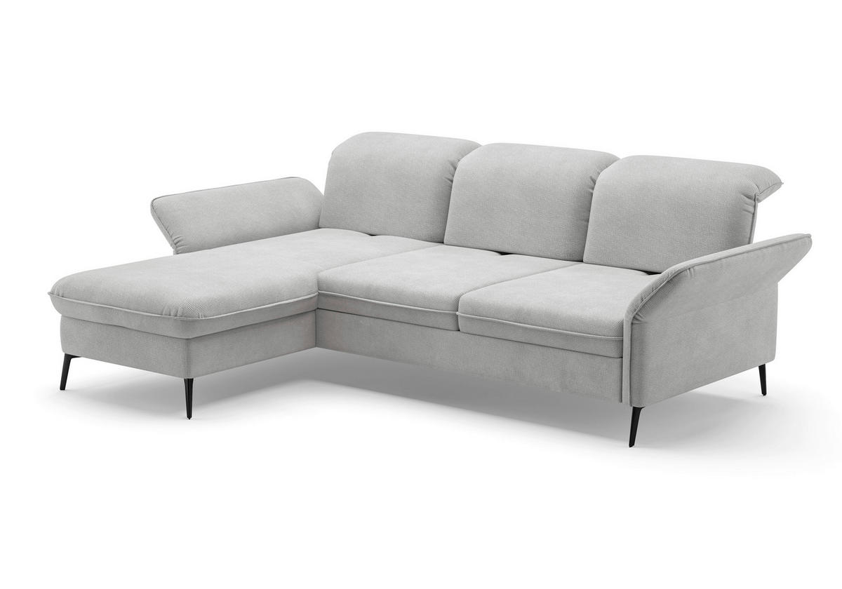 ECKSOFA in Flachgewebe Silberfarben  - Silberfarben/Schwarz, Konventionell, Textil/Metall (198/264cm) - Sit & More