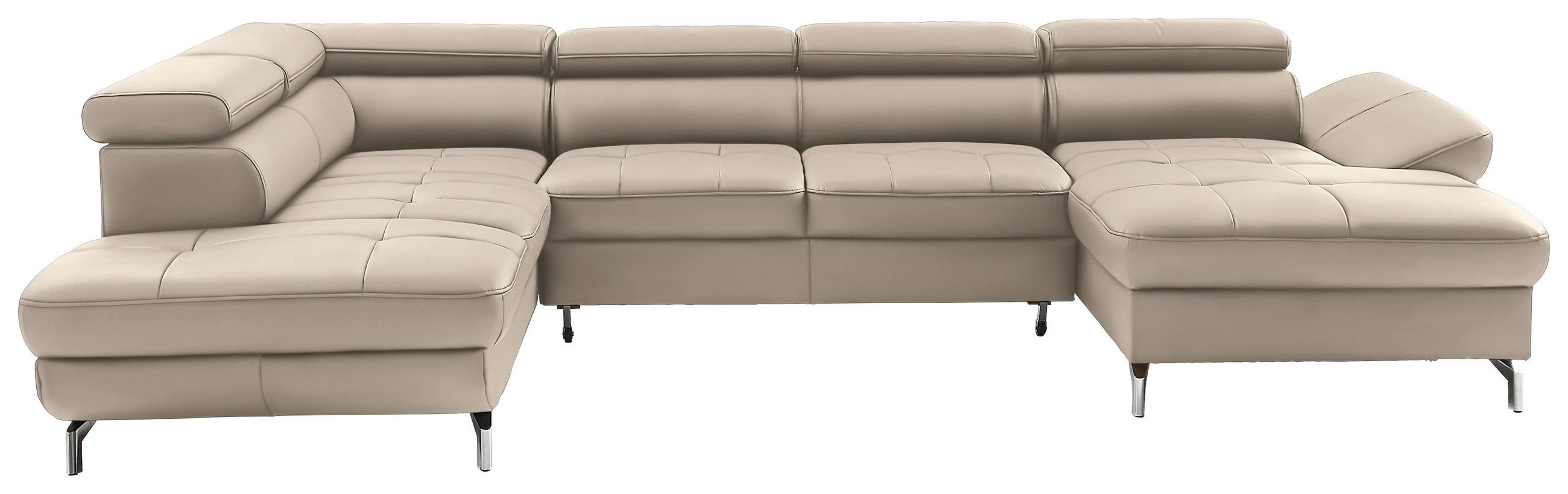 WOHNLANDSCHAFT Creme Echtleder  - Silberfarben/Creme, Design, Leder/Metall (220/340/170cm) - Novel