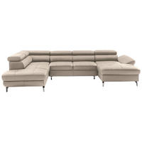 WOHNLANDSCHAFT Creme Echtleder  - Silberfarben/Creme, Design, Leder/Metall (220/340/170cm) - Novel