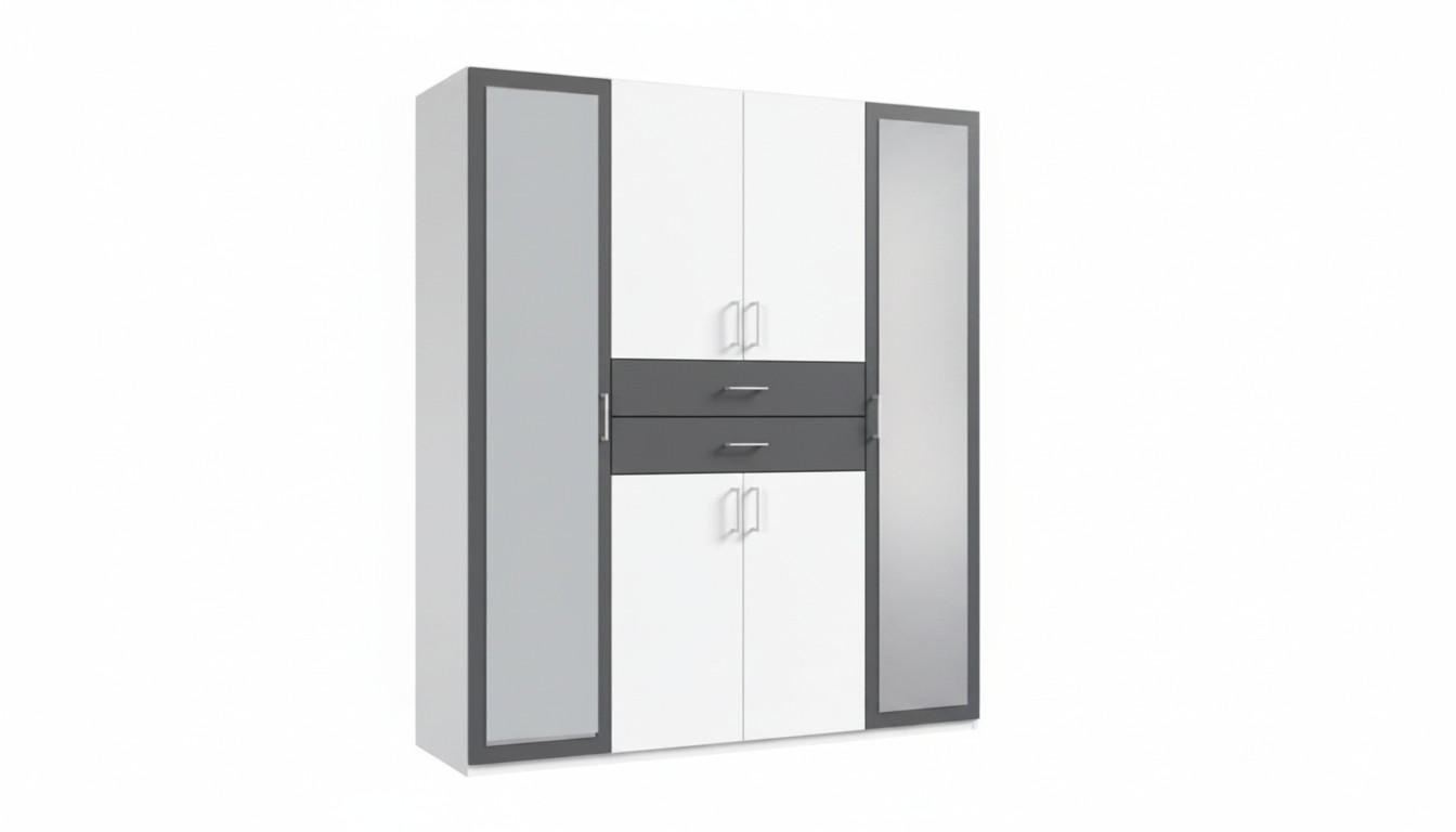 KLEIDERSCHRANK Graphitfarben, Weiss  - Weiss/Silberfarben, Modern, Glas/Holz (180/208/58cm) - P & B