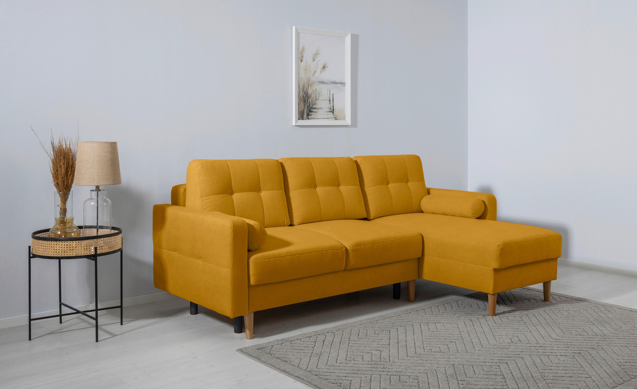 ECKSOFA Noret in Gelb  - Gelb/Buchefarben, Design, Holz/Textil (223/157cm) - MID.YOU