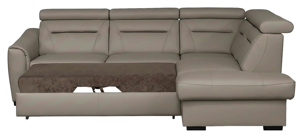 ECKSOFA Lederlook Echtleder Schlammfarben  - Wengefarben/Schlammfarben, Design, Leder/Holz (260/212cm) - Celina Home