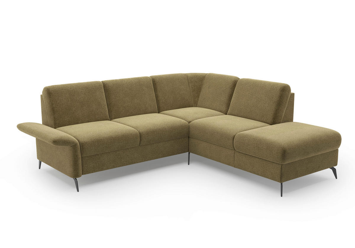 ECKSOFA ROCHELLE E Olivgrün Flachgewebe  - Schwarz/Olivgrün, KONVENTIONELL, Textil/Metall (240/216cm) - Sit & More