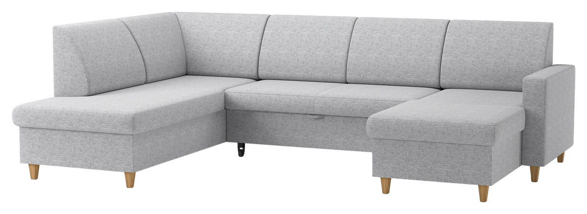 WOHNLANDSCHAFT NIKAS Grau Bouclé  - Buchefarben/Grau, Design, Holz/Textil (310/198/145cm) - MID.YOU