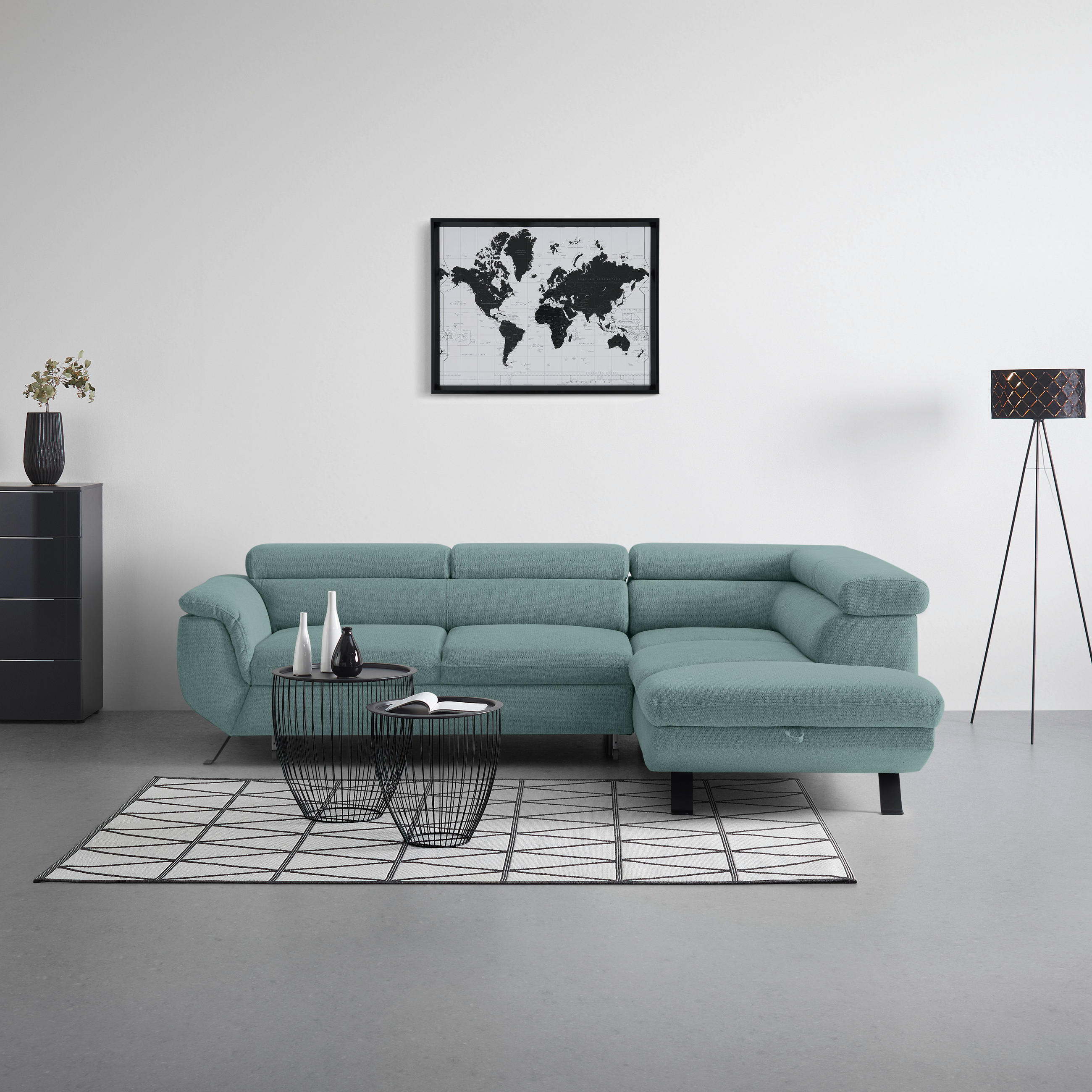 HÖRNSOFFA i vävt tyg petrol  - petrol/svart, Modern, metall/textil (257/198cm) - MID.YOU