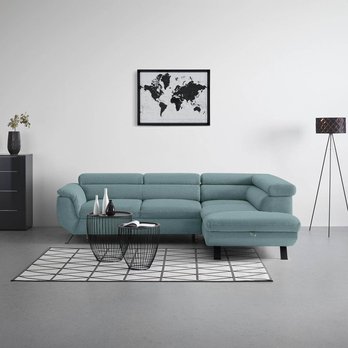 HÖRNSOFFA i vävt tyg petrol  - petrol/svart, Modern, metall/textil (257/198cm) - MID.YOU