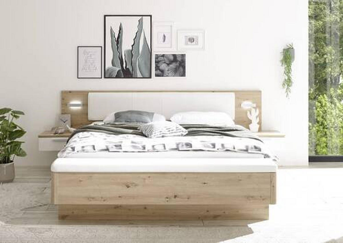 POSTEĽ, 180/200 cm, biela, dub artisan - čierna/biela, Modern, kompozitné drevo/textil (180/200cm) - Livetastic