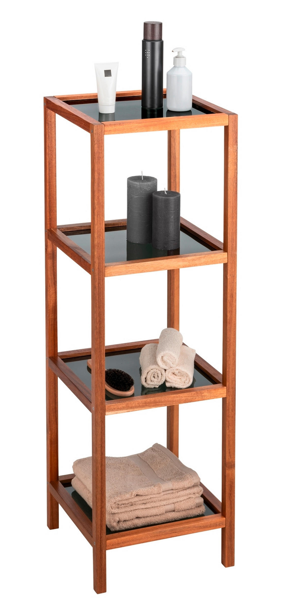 BADEZIMMERREGAL 36/112/36 cm  - Schwarz/Braun, Natur, Glas/Holz (36/112/36cm) - Wenko